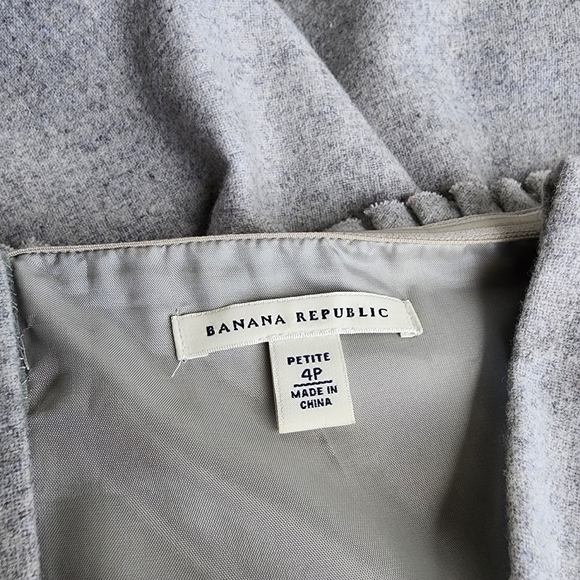 Banana Republic Gray Wool Jewel Yellow Wide Straps Dress Belted Petite 4P - Picture 10 of 16